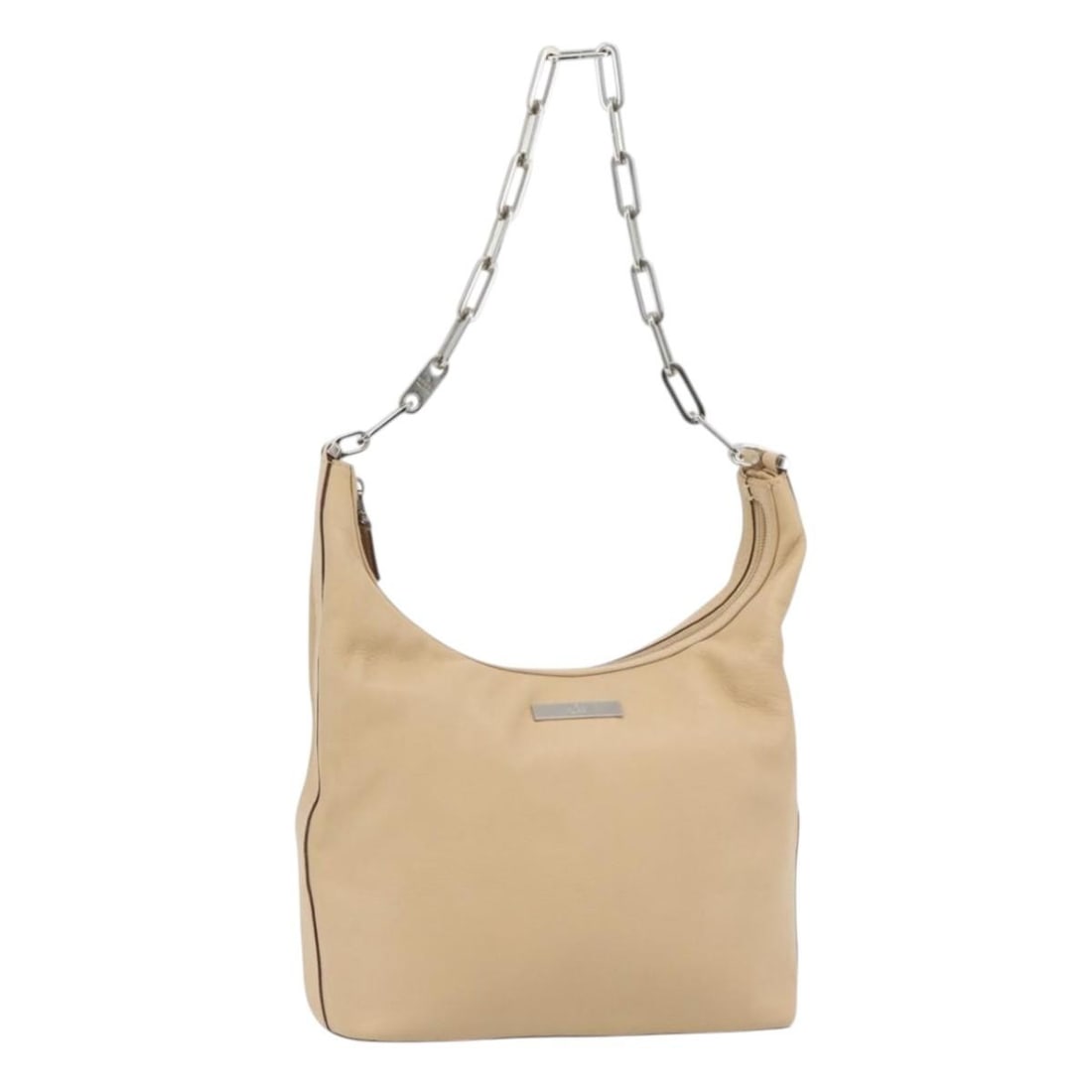 Gucci Leather Shoulder Bag Beige Silver Chain Strap Italy: Gucci Leather Shoulder Bag Beige Silver Chain Strap Italy Gucci chain shoulder bag in beige and silver leather, made in Italy. This women's shoulder bag features a chain strap with an approximate 9.8 
