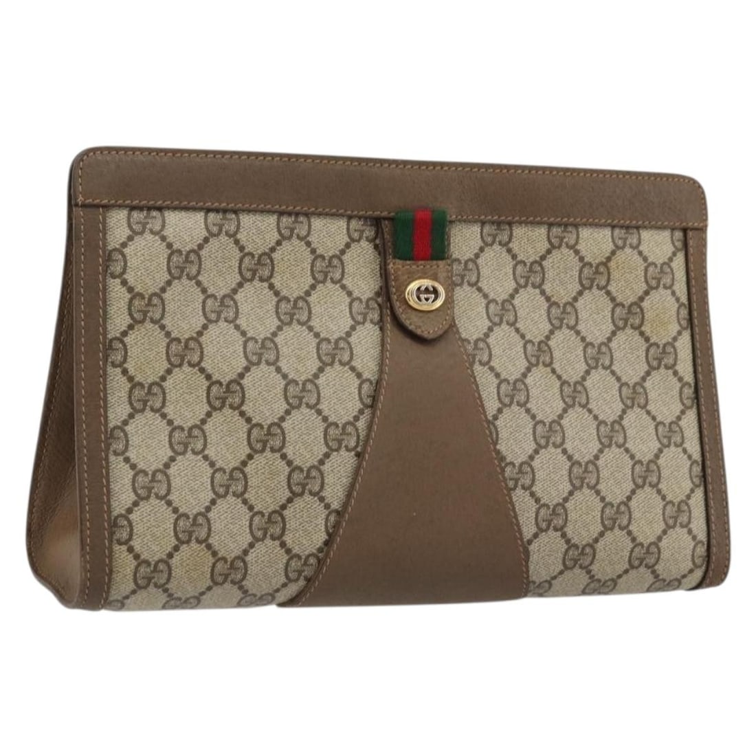 Gucci 89 01 033 GG Supreme Sherry Web PVC Clutch Bag Beige Gold: Gucci 89 01 033 GG Supreme Sherry Web PVC Clutch Bag Beige Gold Vintage Gucci GG Supreme Web Sherry Line clutch bag in beige and gold PVC leather with GG canvas. This women's clutch is made in Italy a
