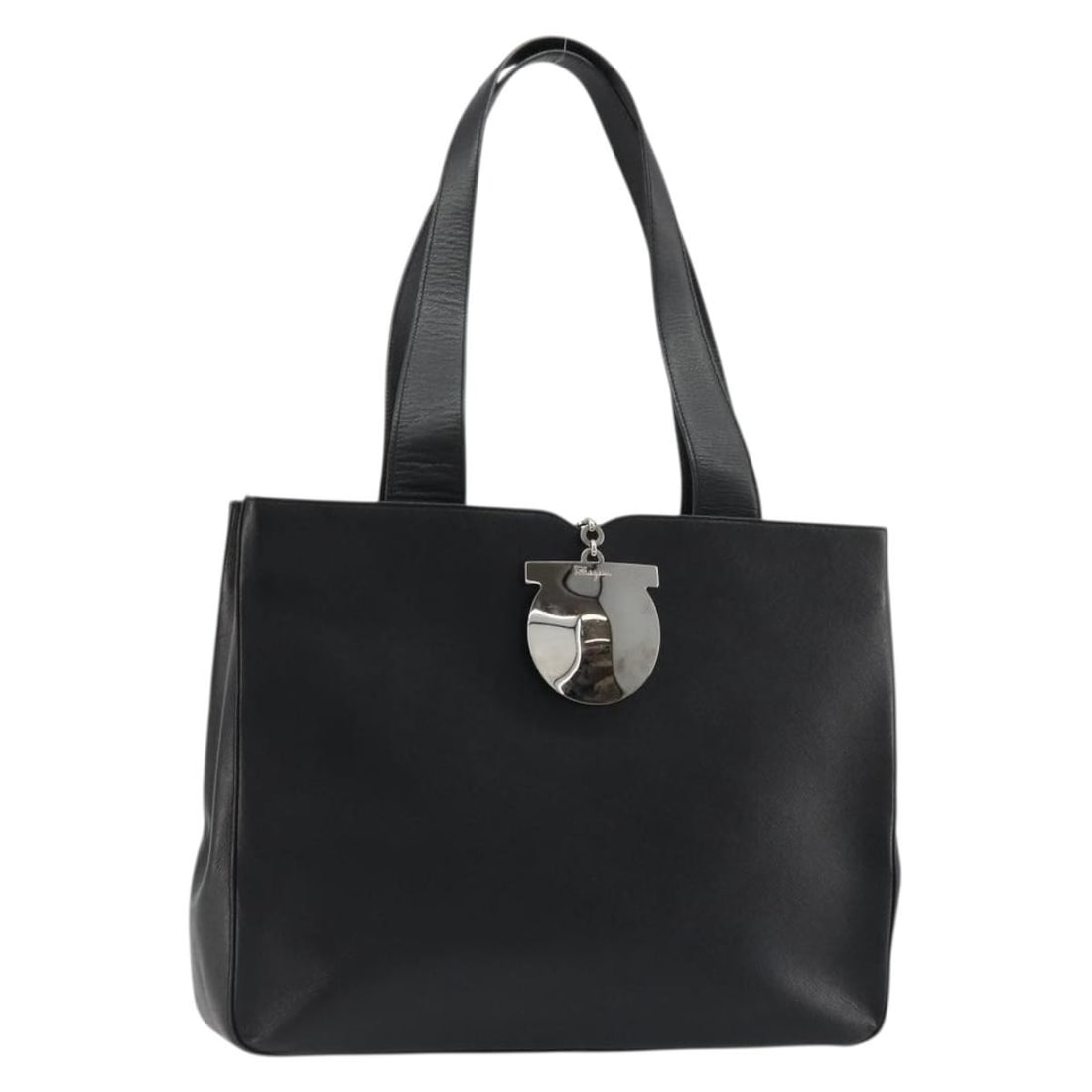 Black Leather Tote Handbag Salvatore Ferragamo Silver Tone: Black Leather Tote Handbag Salvatore Ferragamo Silver Tone Salvatore Ferragamo women's tote bag in black and silver leather, made in Italy. The bag measures approximately 34 cm wide, 26 cm high, and 7