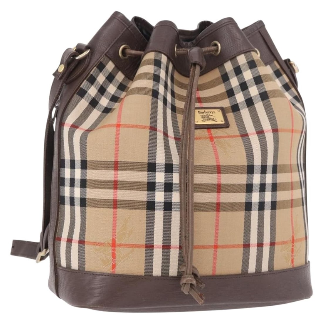 Burberrys Nova Check Canvas Shoulder Bag Beige Gold Tone: Burberrys Nova Check Canvas Shoulder Bag Beige Gold Tone Burberrys Nova Check shoulder bag in beige and gold canvas. This pre-owned bag has a shoulder style design and shows heavy use, with visible we