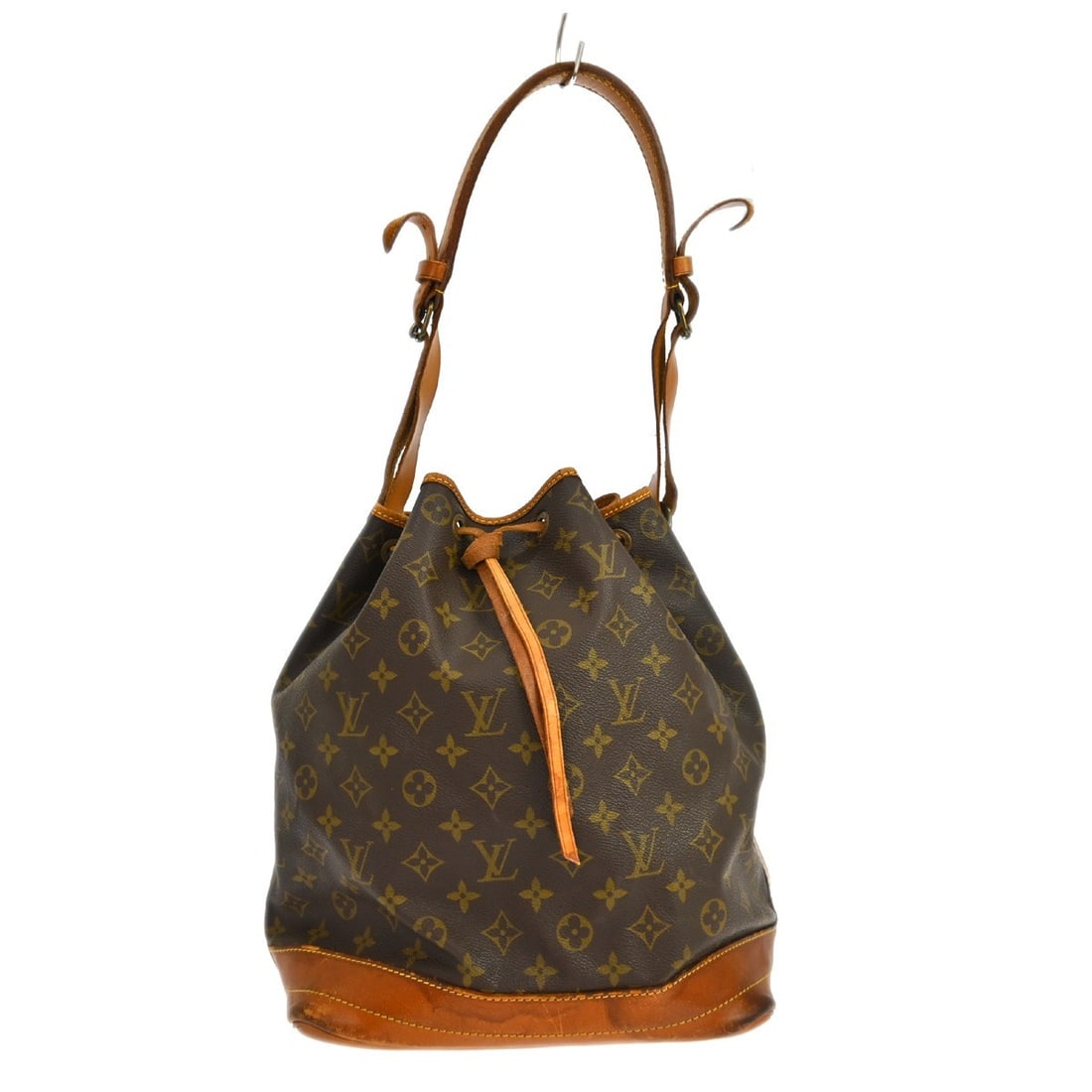 Louis Vuitton Noe Monogram Canvas Shoulder Bag Drawstring M42224: Louis Vuitton Noe Monogram Canvas Shoulder Bag Drawstring M42224 Louis Vuitton Noe drawstring shoulder bag in Monogram canvas and leather, featuring a medium size and a brown exterior with beige shoul
