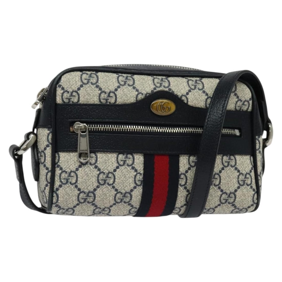 Gucci 135549 GG Supreme PVC Leather Shoulder Bag Navy Red: Gucci 135549 GG Supreme PVC Leather Shoulder Bag Navy Red GUCCI GG Supreme Sherry Line shoulder bag in navy and red PVC leather with GG canvas accents. Made in Italy, this women's bag measures approxi