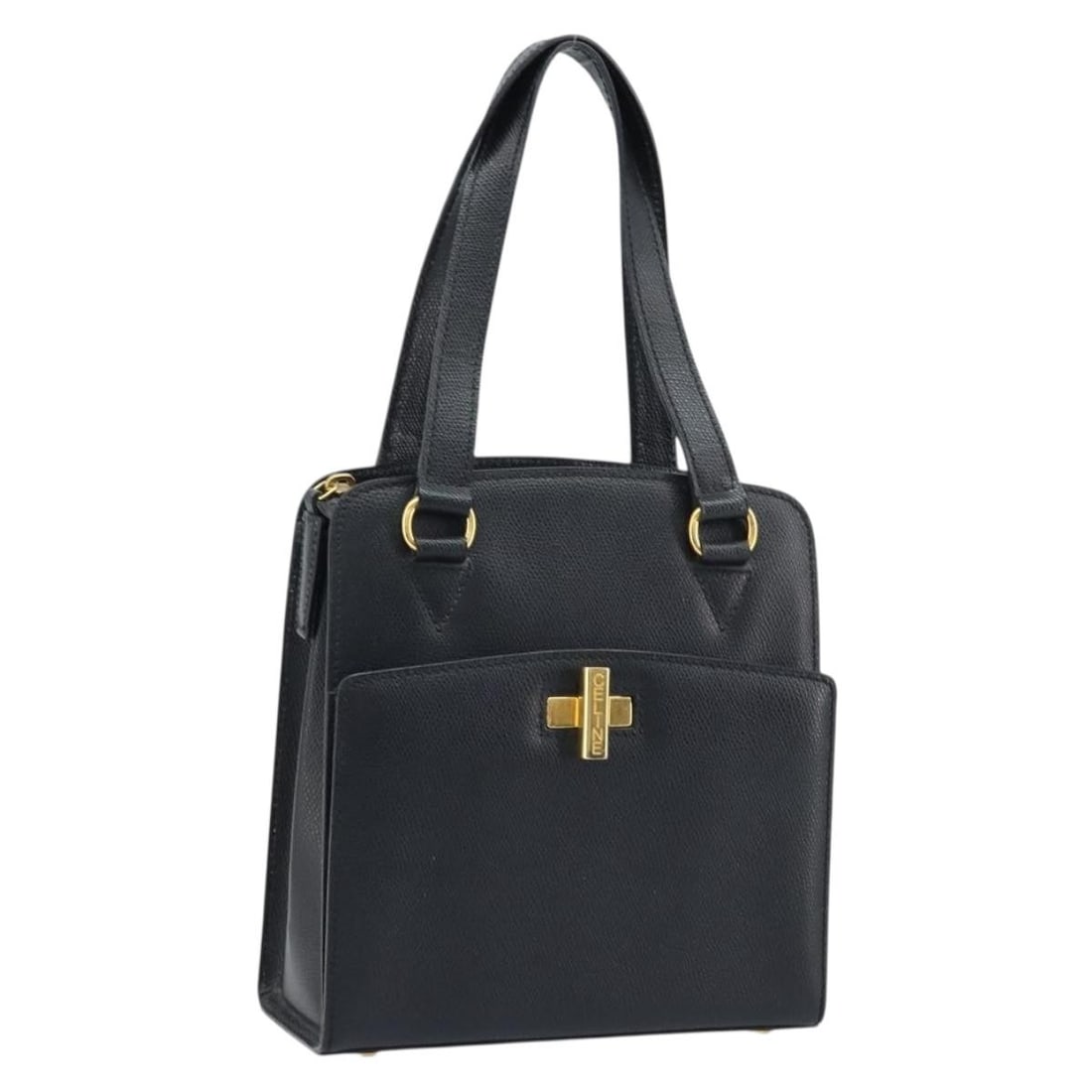 CELINE leather handbag black with gold tone hardware: CELINE leather handbag black with gold tone hardware CELINE hand bag in black and gold leather, made in Italy. This women's bag has an approximate size of 21 cm x 21 cm x 9 cm, with a handle drop of a