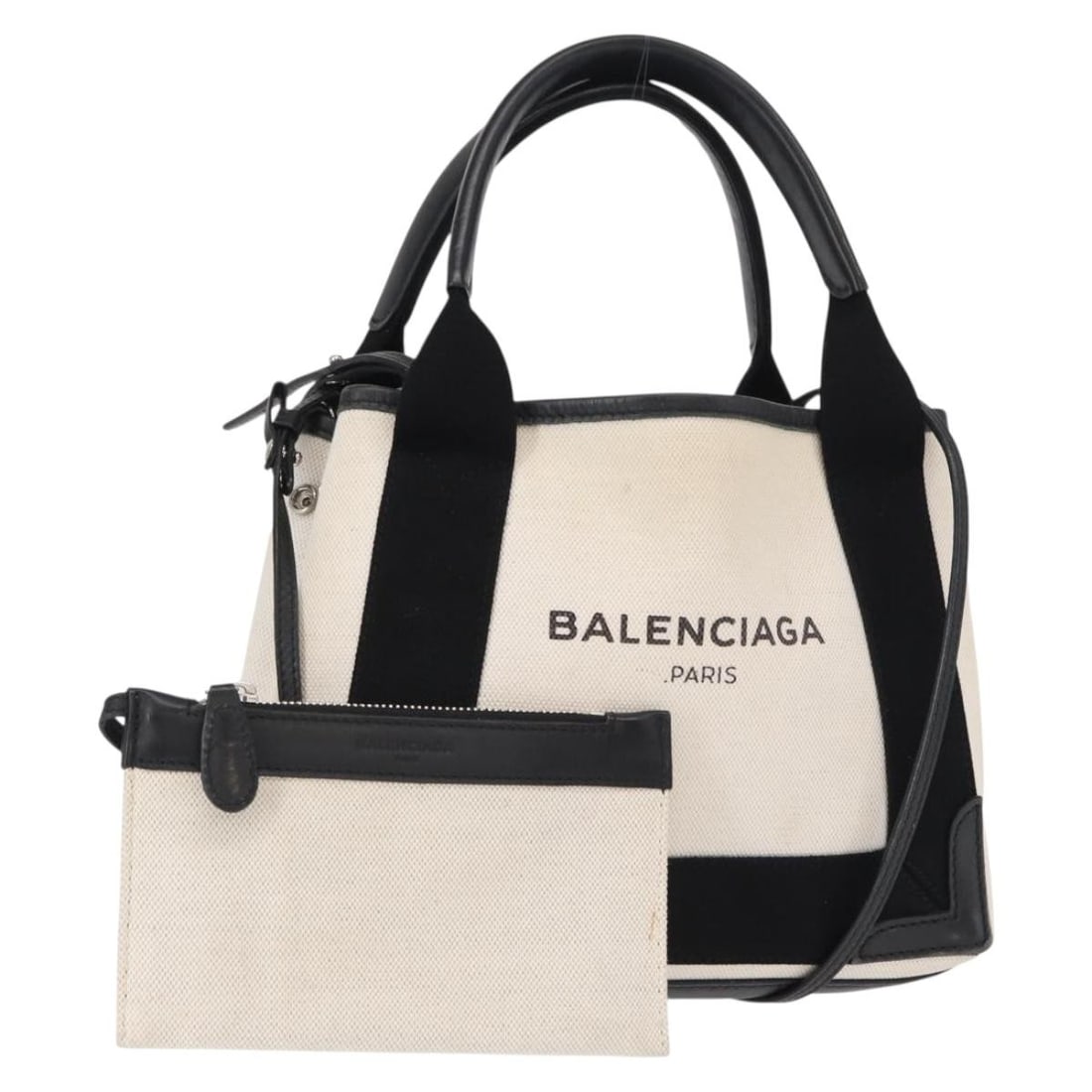 BALENCIAGA Navy Cabas XS Leather Hand Bag White Silver 390346 Auth: BALENCIAGA Navy Cabas XS Leather Hand Bag White Silver 390346 Auth This Balenciaga Navy Cabas XS Hand Bag is a sophisticated accessory crafted from premium leather. Featuring a striking white and silv