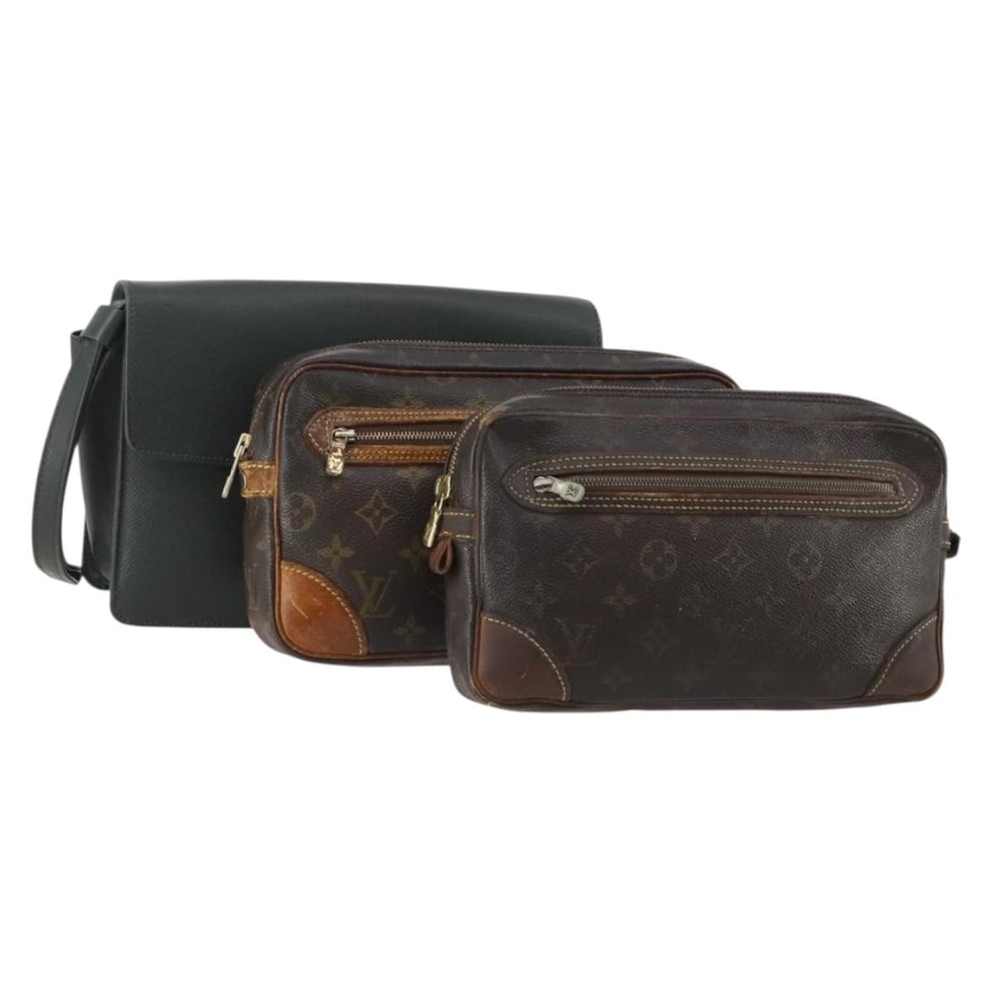 3 Piece Louis Vuitton Monogram Canvas Clutch Bag Set Epicea: 3 Piece Louis Vuitton Monogram Canvas Clutch Bag Set Epicea Louis Vuitton clutch bag in Monogram Canvas with Epicea accents, made in France. This women's bag measures approximately 24 cm W x 14 cm H x