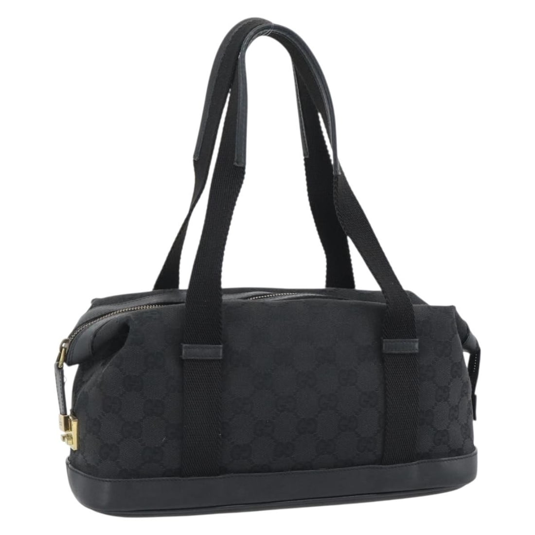 Gucci 92734 GG Canvas Handbag Black with Gold Tone Hardware: Gucci 92734 GG Canvas Handbag Black with Gold Tone Hardware A Gucci hand bag in black and gold GG Canvas, made in Italy. It measures approximately 30 cm W x 13 cm H x 10 cm D, with a handle drop of ab