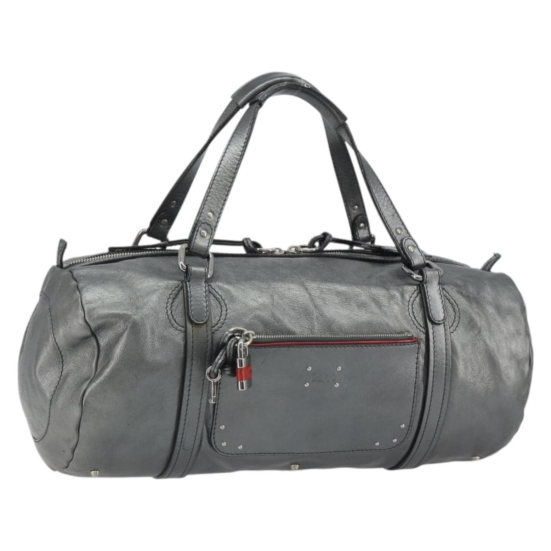 Chloe Mr Paddington Silver Leather Boston Bag Auth 190937A: Chloe Mr Paddington Silver Leather Boston Bag Auth 190937A Chloe Mr Paddington Boston Bag in leather with a silver color finish. Made in Romania, this bag measures approximately W47 cm x H20 cm x D13 