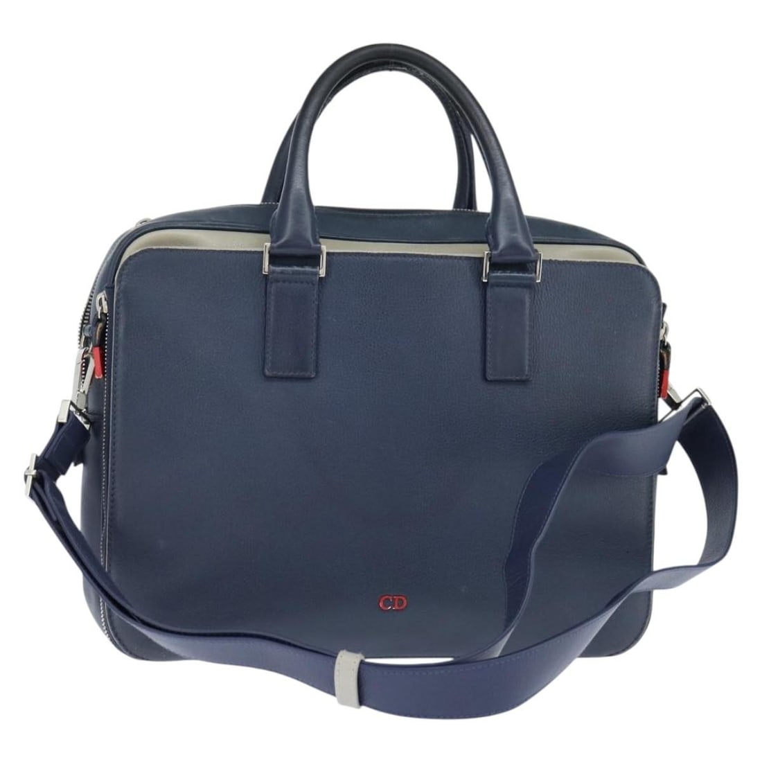 Christian Dior Navy Silver Leather Business Bag Authentic 2-Ways: Christian Dior Navy Silver Leather Business Bag Authentic 2-Ways This Christian Dior Business Bag combines elegance with functionality, crafted from high-quality leather and honeycomb canvas in a soph