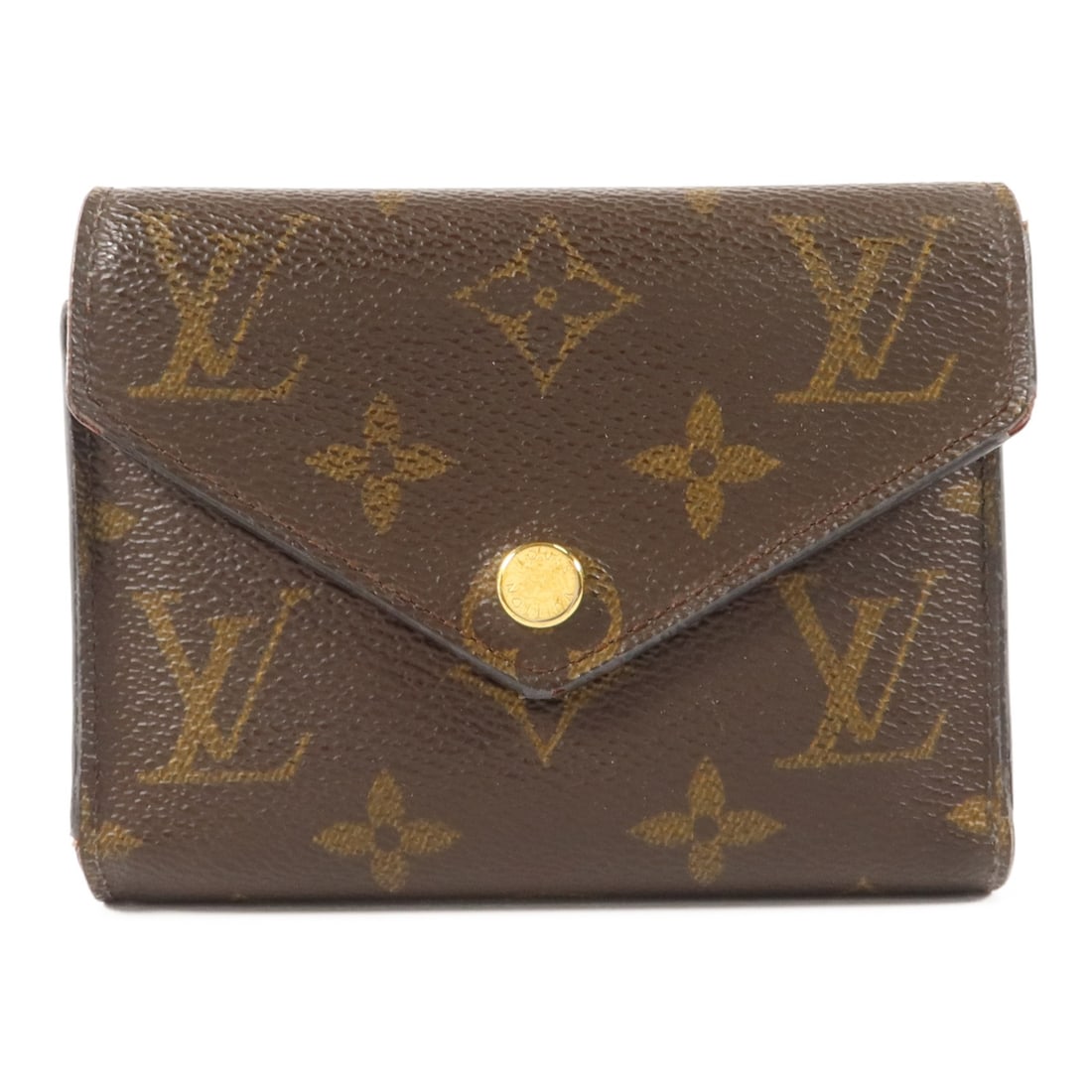 Louis Vuitton Portefeuille Victorine Trifold Wallet M41938 Monogram Brown Red: Louis Vuitton Portefeuille Victorine Trifold Wallet M41938 Monogram Brown Red A Louis Vuitton Portefeuille Victorine tri-fold wallet in brown and red, made from Monogram and PVC coated canvas. It feat