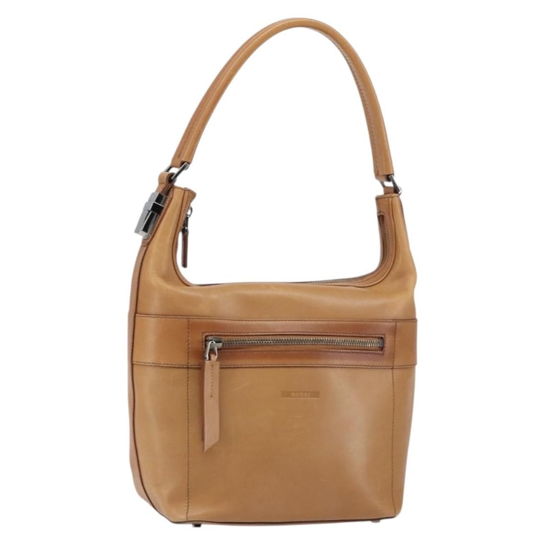 GUCCI Brown Leather Hand Bag Silver Tone Italy: GUCCI Brown Leather Hand Bag Silver Tone Italy Gucci women's leather handbag in brown with silver-tone accents, made in Italy. This pre-owned bag is offered without the original box or dust bag and in