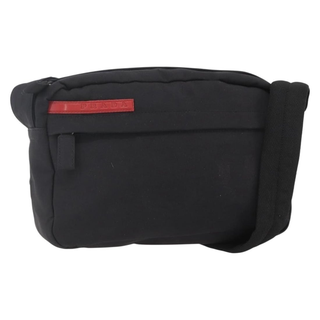 PRADA Black Nylon Shoulder Bag with Silver Accents Auth 151492: PRADA Black Nylon Shoulder Bag with Silver Accents Auth 151492 This PRADA Sports Shoulder Bag boasts a sleek design crafted from durable nylon in a striking black and silver color palette. Designed fo