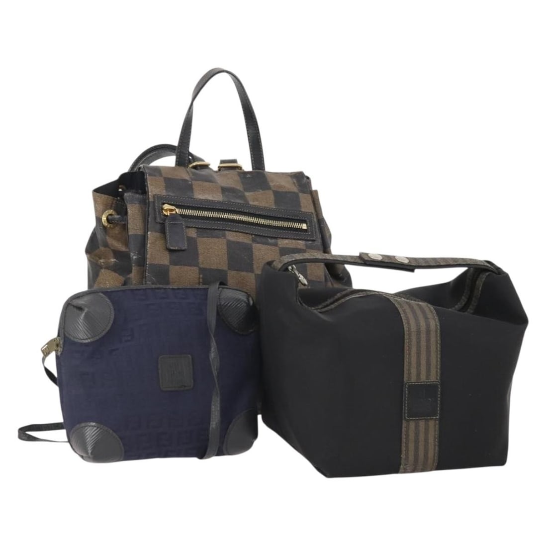 Set of Three Fendi Zucchino Canvas Handbags in Brown Black and Navy (1 of 18)