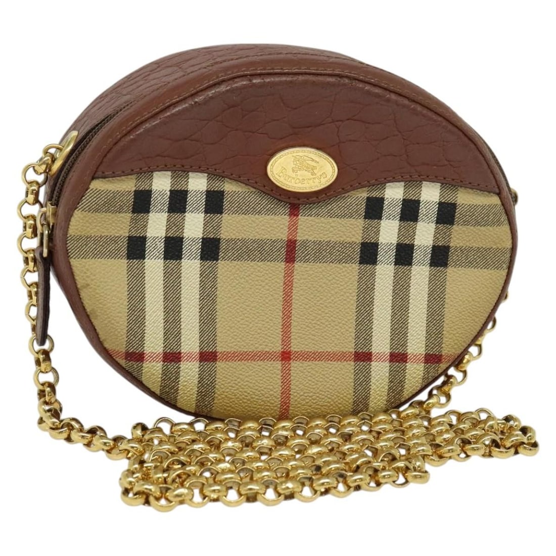 Burberrys Nova Check PVC Leather Shoulder Bag Brown Beige Chain Strap: Burberrys Nova Check PVC Leather Shoulder Bag Brown Beige Chain Strap Burberrys Nova Check chain shoulder bag in brown and beige PVC leather, made in Italy. This women's shoulder bag features the Nova