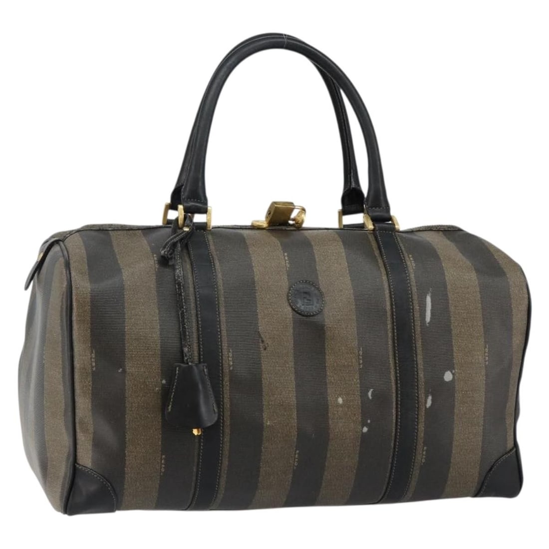 Fendi Boston Bag PVC Black Brown Made in Italy with Accessories: Fendi Boston Bag PVC Black Brown Made in Italy with Accessories This authentic Fendi Boston Bag is crafted from durable PVC leather with a stylish Pecan canvas design in a classic black and brown colo