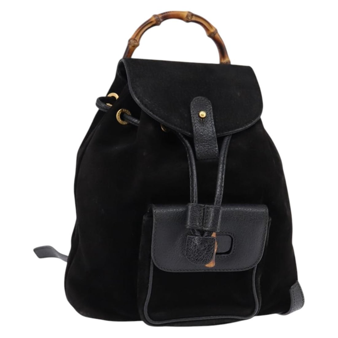 GUCCI Bamboo Backpack Suede Leather Black Gold 003 1705 0030 Auth: GUCCI Bamboo Backpack Suede Leather Black Gold 003 1705 0030 Auth This authentic GUCCI Bamboo Backpack showcases a stylish blend of suede and leather in a sophisticated black and gold color scheme. Cr