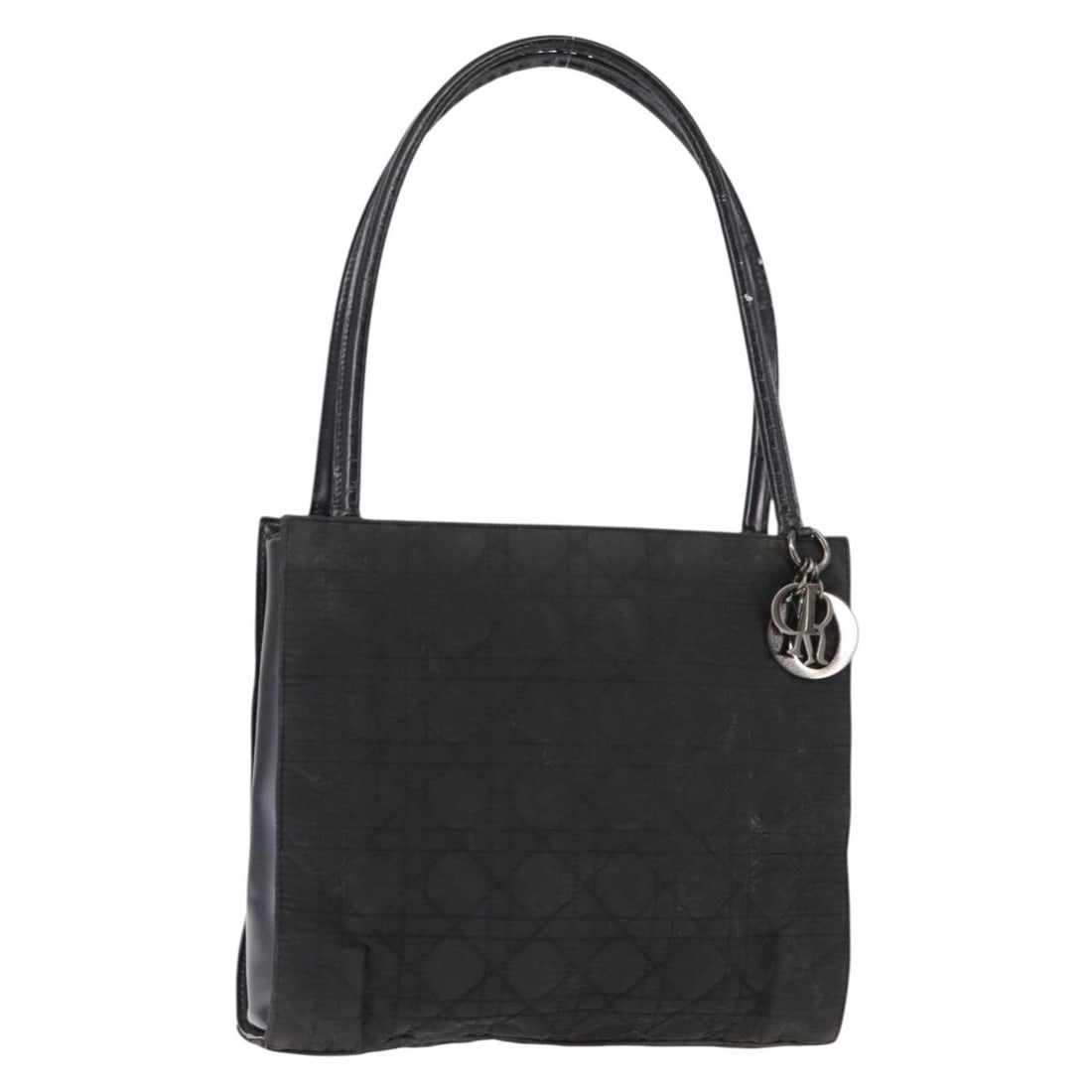 Christian Dior Cannage Nylon Shoulder Bag Black Silver Charm: Christian Dior Cannage Nylon Shoulder Bag Black Silver Charm Christian Dior Cannage shoulder bag in black nylon with silver-tone accents. Made in Italy, this women's shoulder bag includes a charm acce