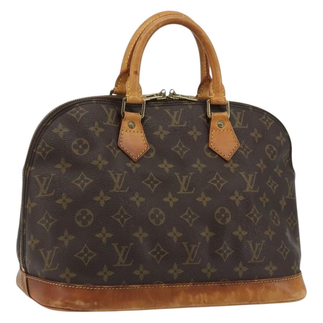 Louis Vuitton M51130 Alma Monogram Canvas Handbag France: Louis Vuitton M51130 Alma Monogram Canvas Handbag France Louis Vuitton Alma handbag in Monogram canvas, made in France for women. This is a heavily used bag with notable wear throughout, including an 