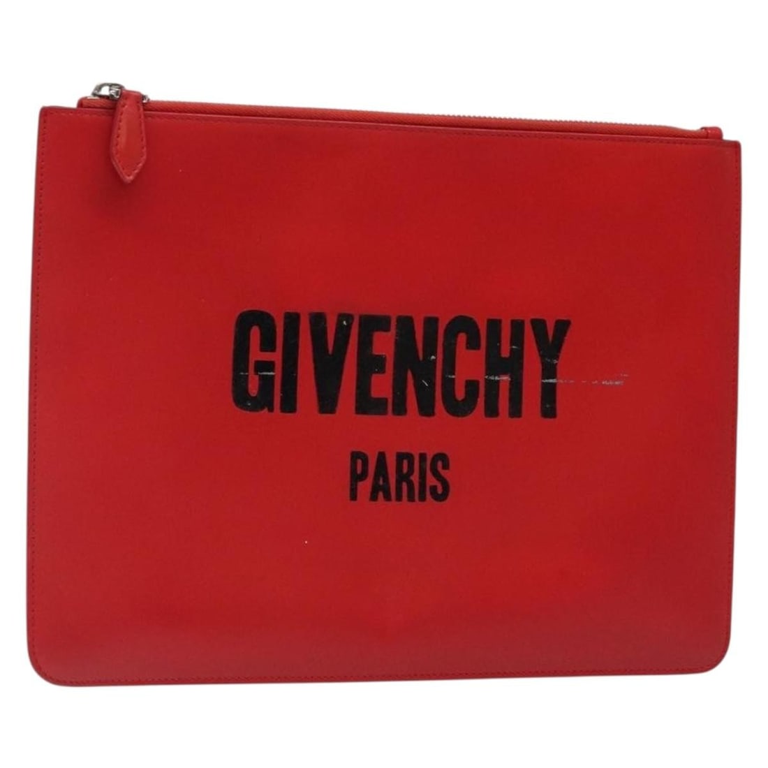 Red Silver Leather Givenchy Women Clutch Bag Italy: Red Silver Leather Givenchy Women Clutch Bag Italy This Givenchy clutch bag features a striking red and silver leather exterior, crafted in Italy. Designed for women, it measures approximately 11.8 in