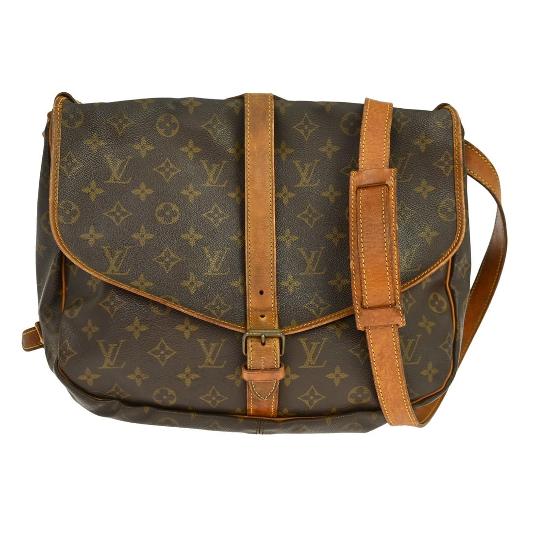 Louis Vuitton Saumur 35 Monogram Crossbody Shoulder Bag M42254: Louis Vuitton Saumur 35 Monogram Crossbody Shoulder Bag M42254 Louis Vuitton Saumur 35 shoulder bag in Monogram canvas and leather, made in France. It features a buckle closure, crossbody strap, and a