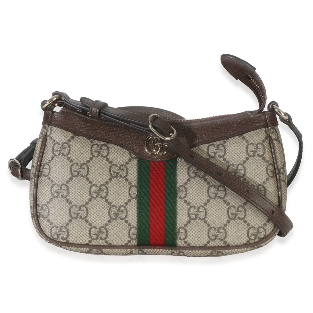 Gucci Mini Ophidia Shoulder Bag GG Supreme Coated Canvas Beige Ebony: Gucci Mini Ophidia Shoulder Bag GG Supreme Coated Canvas Beige Ebony A pre-owned Gucci Mini Ophidia shoulder bag in beige Ebony GG Supreme monogram coated canvas with multicolor exterior accents. It f
