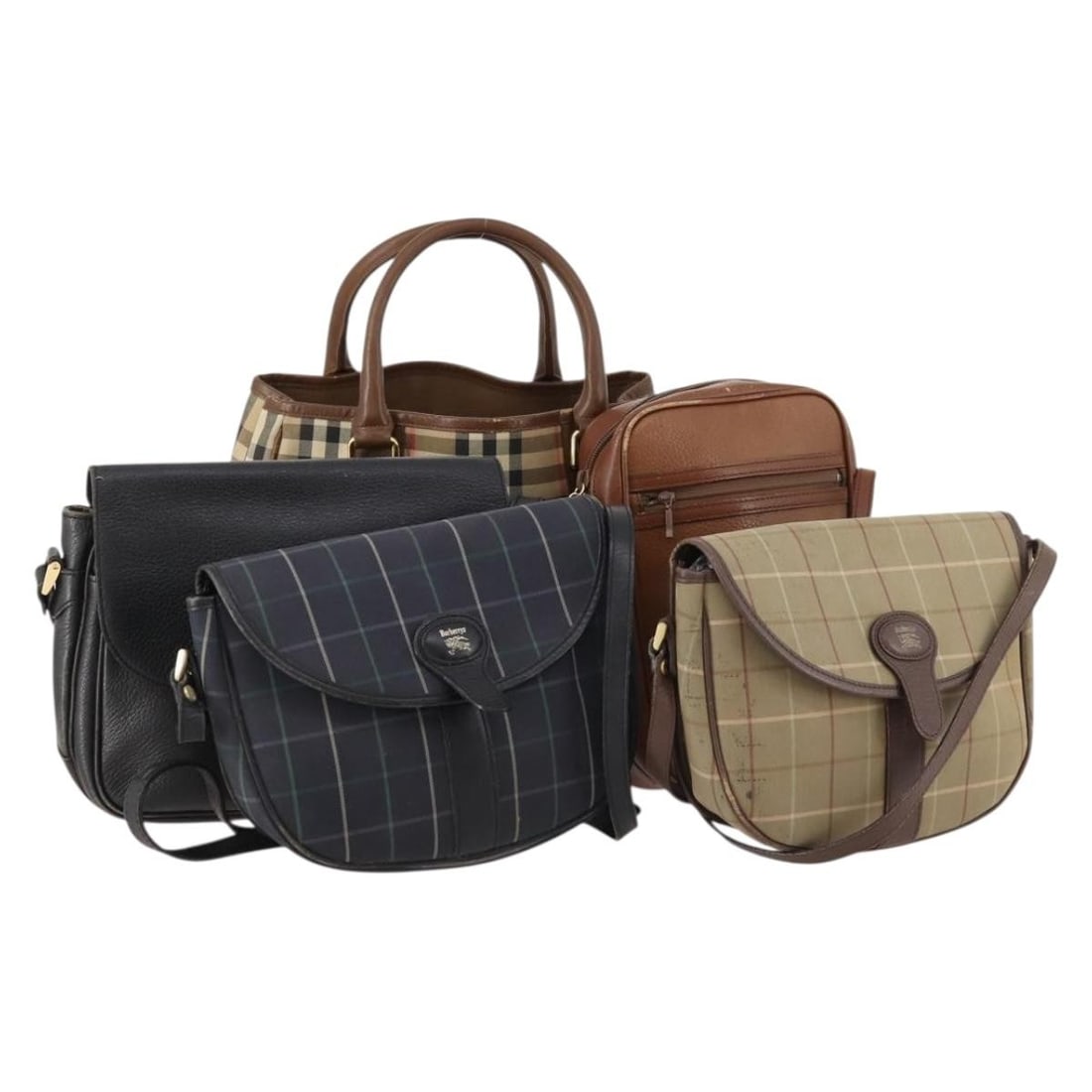 Set of 5 Burberrys Boston Bags Canvas and Leather Nova Check Black Navy Beige: Set of 5 Burberrys Boston Bags Canvas and Leather Nova Check Black Navy Beige This Burberrys Boston bag set features five pieces crafted from canvas with leather accents in black, navy, and beige. Des