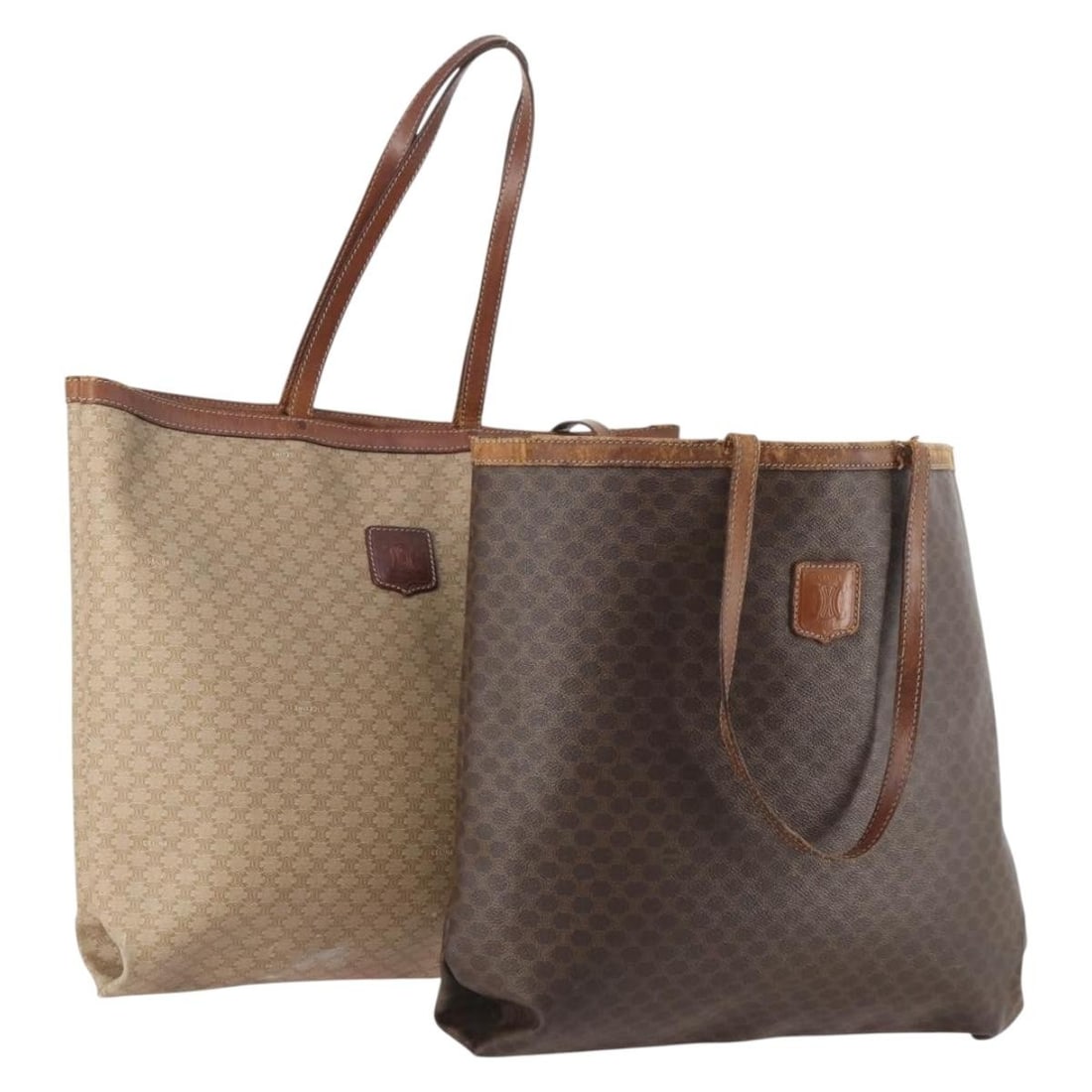 Set of 2 Celine Macadam Canvas and PVC Leather Tote Bags Brown Beige: Set of 2 Celine Macadam Canvas and PVC Leather Tote Bags Brown Beige A CELINE tote bag in Brown/Beige, made from PVC leather and Macadam canvas. This special bundle offer includes 2 items, and the con