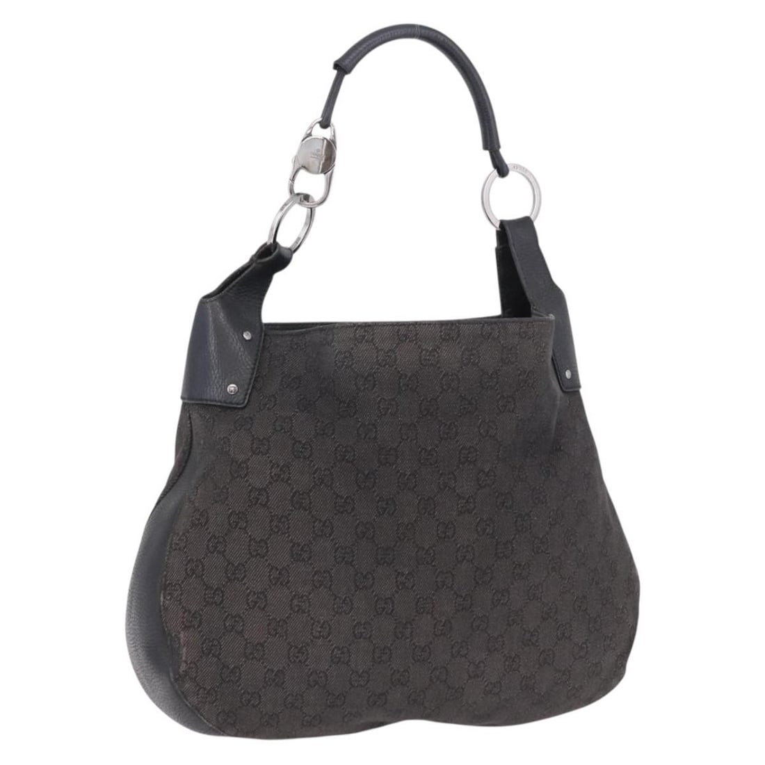Gucci 179777 GG Canvas Black Handbag Silver Tone Hardware: Gucci 179777 GG Canvas Black Handbag Silver Tone Hardware A Gucci hand bag in black and silver GG Canvas, made in Italy. It measures approximately W38 x H34 x D8 cm, with a handle drop of approximatel