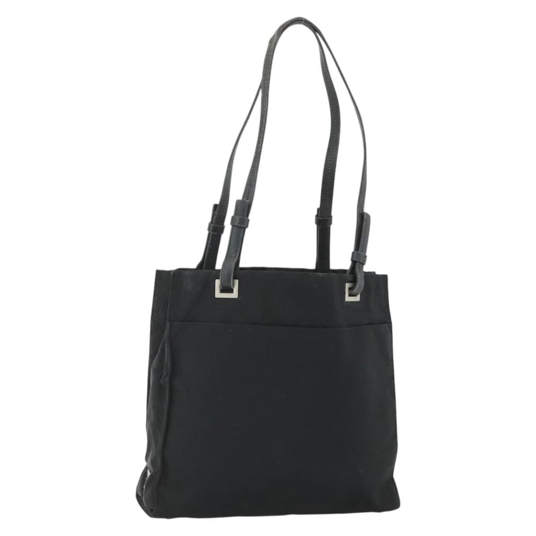 Prada Nylon Black Silver Tote Bag Italy Women: Prada Nylon Black Silver Tote Bag Italy Women This PRADA tote bag is crafted from durable black nylon with silver-tone accents and is designed for women. It features dual handles with an approximate d