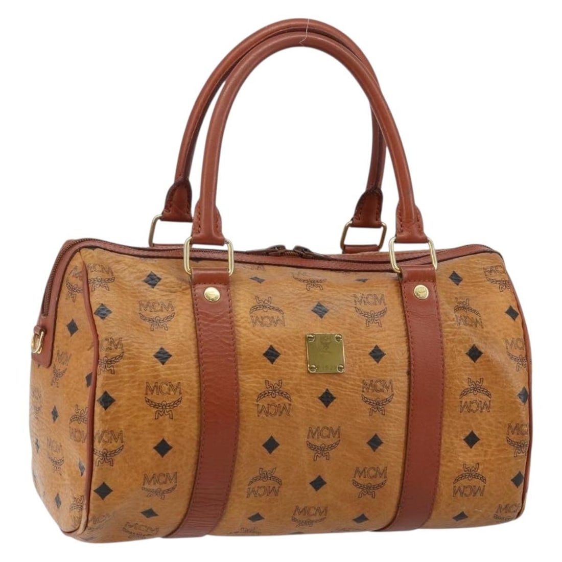MCM Vicetos brown gold PVC leather handbag Auth BA6052: MCM Vicetos brown gold PVC leather handbag Auth BA6052 This MCM Logogram Vicetos hand bag features a brown and gold PVC leather exterior and is designed for women. The bag is made in Italy and include