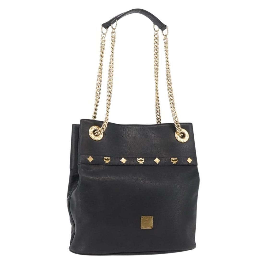 MCM Black Leather Shoulder Bag with Chain Strap Gold Accents (1 of 18)