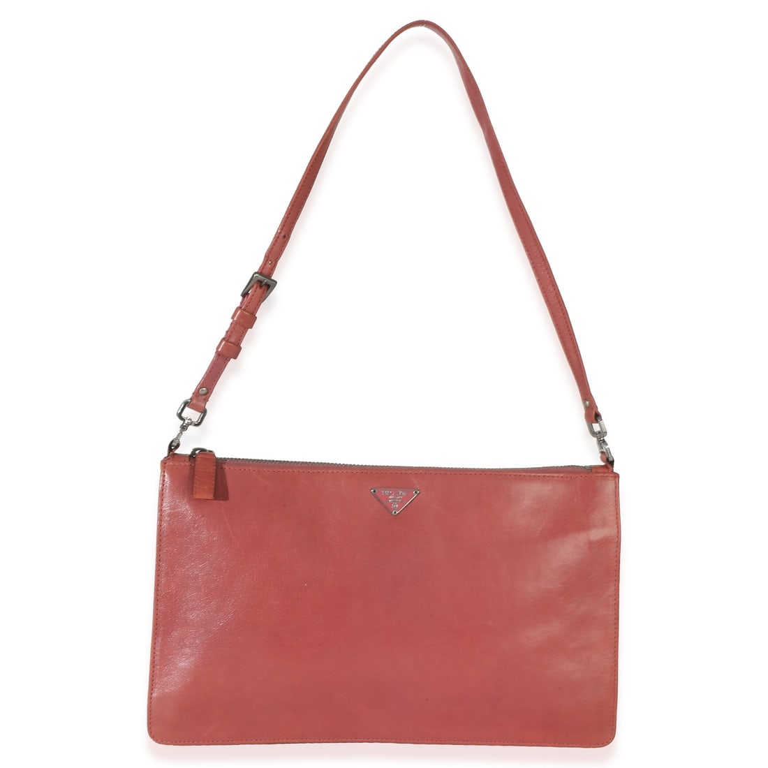 Prada Pochette Pink Leather Shoulder Bag Vintage Zip Top: Prada Pochette Pink Leather Shoulder Bag Vintage Zip Top Vintage Prada Bufalino Chic Pochette in pink leather with a zip-top closure and silver-tone hardware. This pre-owned shoulder bag features a br