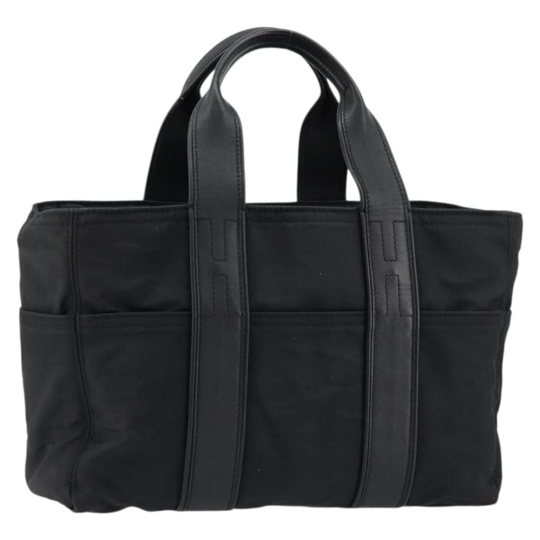 Hermes Acape Luco PM Black Nylon Hand Bag Silver Tone: Hermes Acape Luco PM Black Nylon Hand Bag Silver Tone A Hermes Acape Luco PM handbag in black and silver nylon, made in France. This hand bag is offered as the item shown in the photo only, with no it