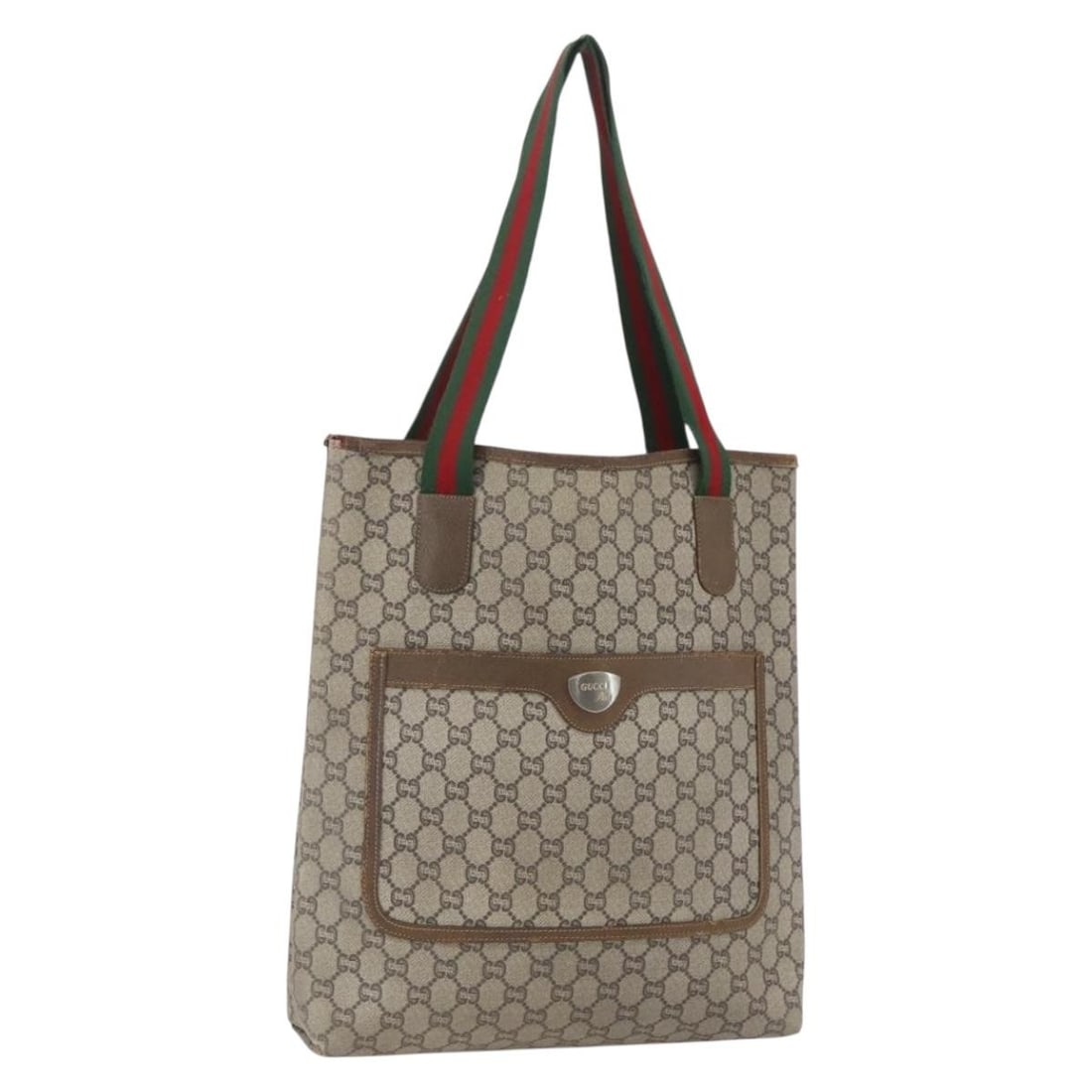 Gucci GG Supreme Canvas Tote Sherry Web Stripe Beige Red Green Italy: Gucci GG Supreme Canvas Tote Sherry Web Stripe Beige Red Green Italy This is a GUCCI GG Plus Supreme Web Sherry Line tote bag crafted from GG canvas in beige, red, and green. The bag is designed for w