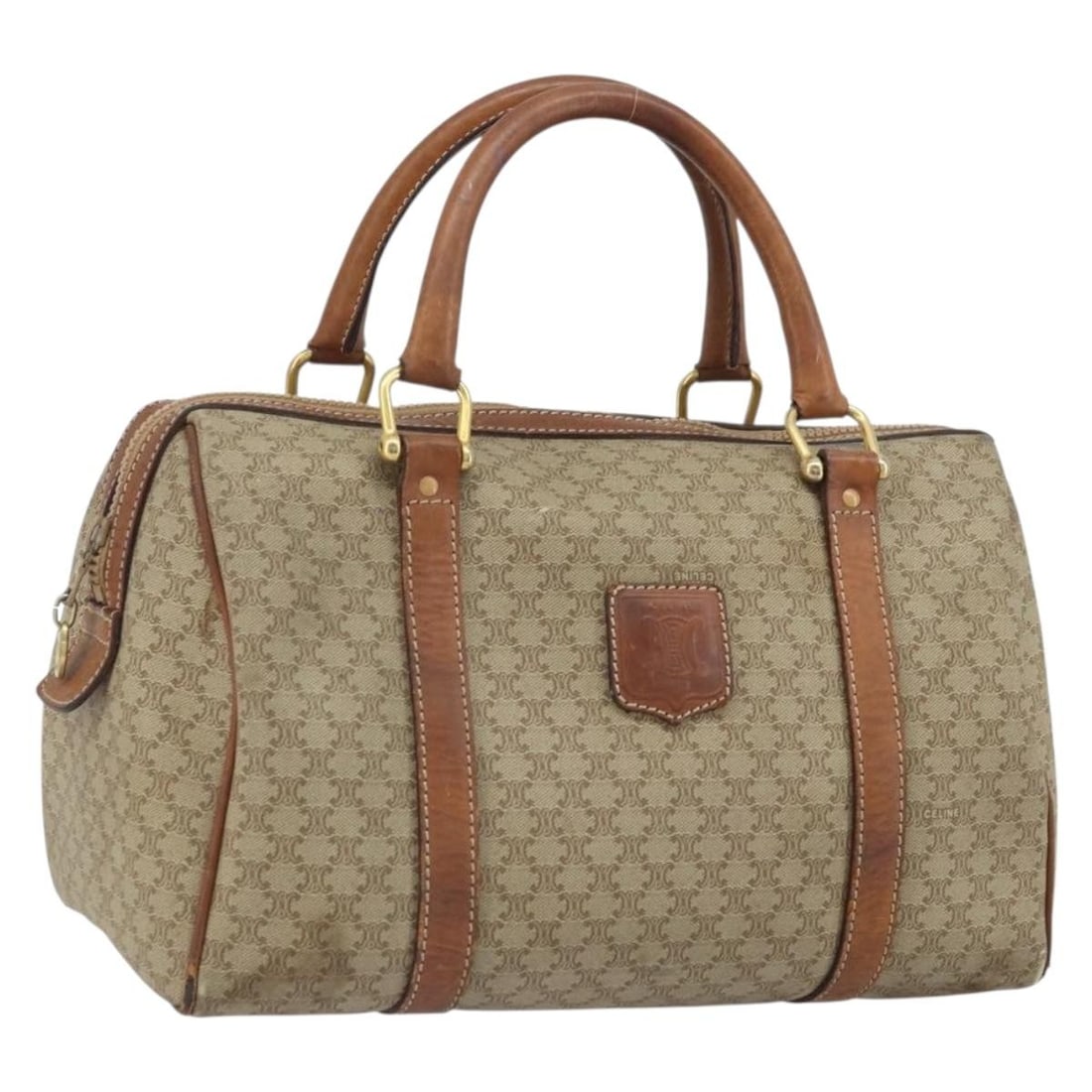 CELINE Macadam Beige PVC Leather Handbag Gold Tone Italy: CELINE Macadam Beige PVC Leather Handbag Gold Tone Italy Celine Macadam canvas hand bag in beige with gold-tone accents, crafted with PVC leather trim and made in Italy. This women's bag includes a sh