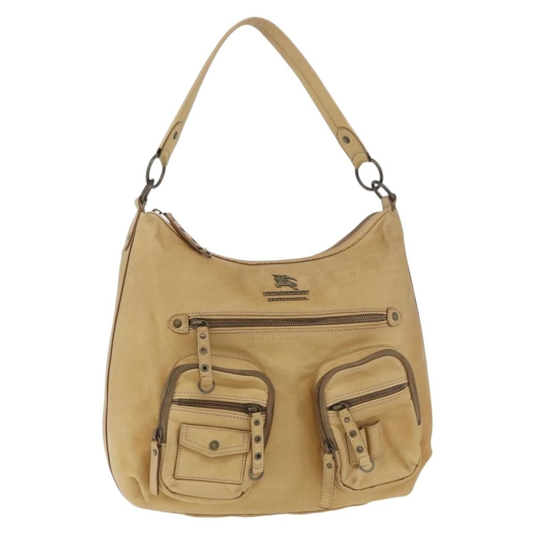 Burberry Blue Label beige leather shoulder bag Japan: Burberry Blue Label beige leather shoulder bag Japan This BURBERRY Blue Label shoulder bag is crafted from beige leather and designed for women. Made in Japan, it features a structured silhouette with