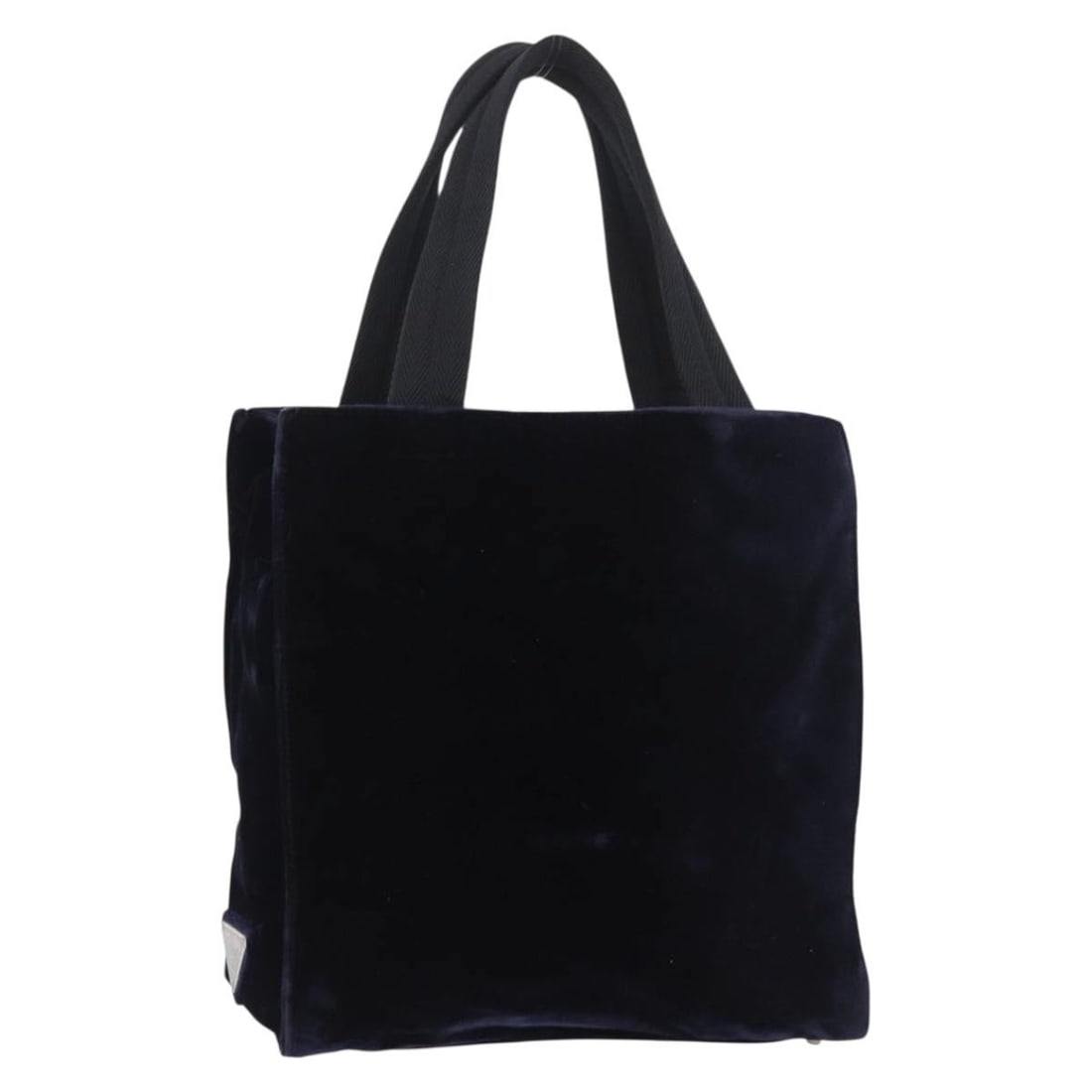 PRADA Velor Hand Bag Navy Silver with Guarantee Card: PRADA Velor Hand Bag Navy Silver with Guarantee Card This Prada hand bag is crafted in velor and presented in a navy and silver colorway. It was made in Italy and comes with a guarantee card. The bag 