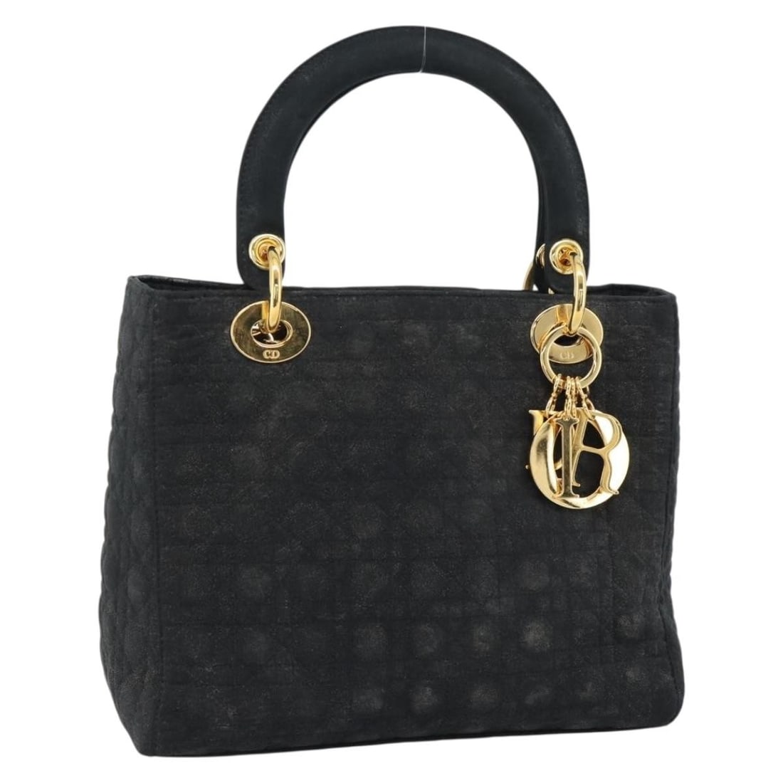 Christian Dior Lady Dior Cannage Canvas Black Gold Handbag Charm Italy: Christian Dior Lady Dior Cannage Canvas Black Gold Handbag Charm Italy This Christian Dior Lady Dior Canage handbag is crafted from black and gold canvas and features gold-tone hardware and a signatur