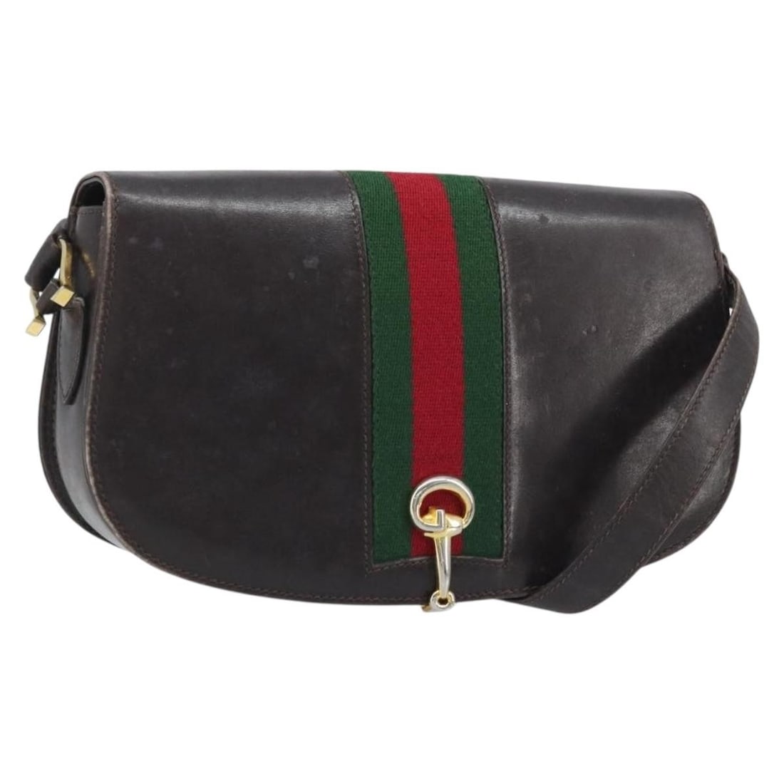 Gucci Sherry Line Leather Shoulder Bag with Horsebit Accent Dark Brown Gold: Gucci Sherry Line Leather Shoulder Bag with Horsebit Accent Dark Brown Gold This GUCCI Horsebit Web Sherry Line shoulder bag is crafted from dark brown leather with gold-tone accents. Designed for wom