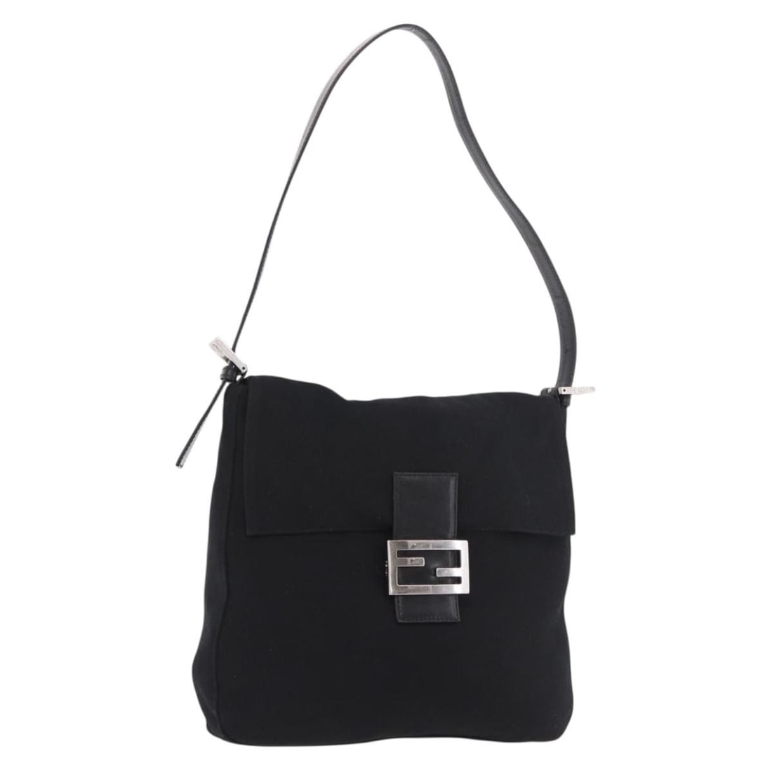 FENDI Mamma Baguette Cotton Jersey Shoulder Bag Black Silver: FENDI Mamma Baguette Cotton Jersey Shoulder Bag Black Silver Fendi Mamma Baguette GM shoulder bag in black/silver cotton jersey, made in Italy. This women's shoulder bag features a compact structured 
