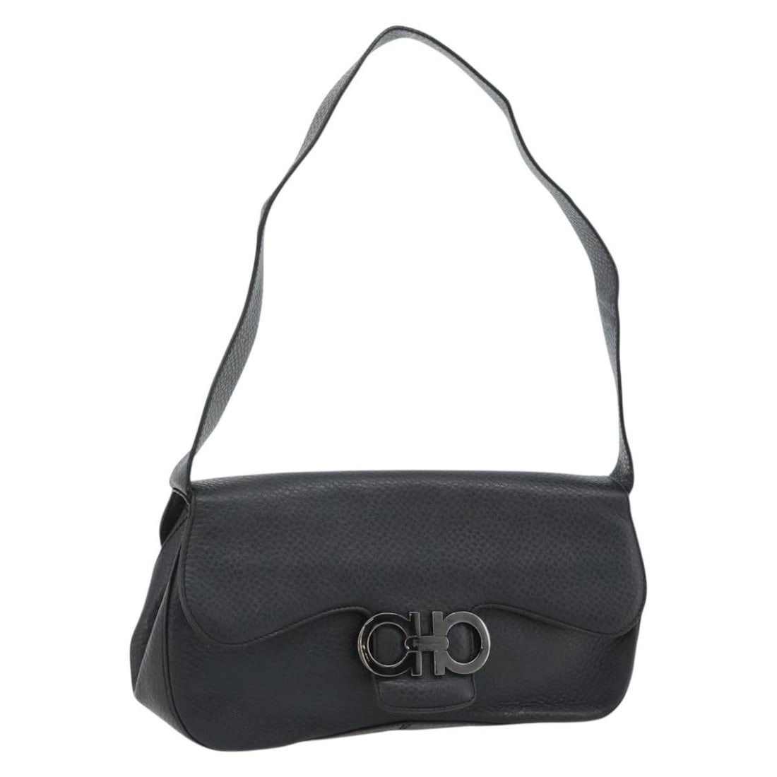 Salvatore Ferragamo Gancini black leather shoulder bag silver tone: Salvatore Ferragamo Gancini black leather shoulder bag silver tone Salvatore Ferragamo Gancini shoulder bag in black and silver leather, made in Italy. This women's bag features a shoulder strap with 