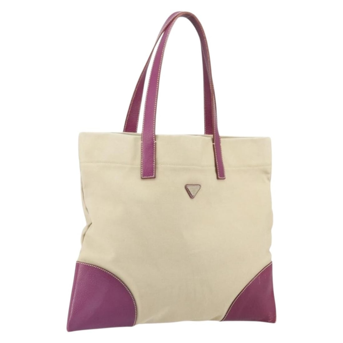 Prada Beige and Silver Canvas Tote Handbag with Guarantee Card: Prada Beige and Silver Canvas Tote Handbag with Guarantee Card This PRADA tote bag features a beige and silver canvas exterior and is designed for women. Made in Italy, the bag offers ample space with