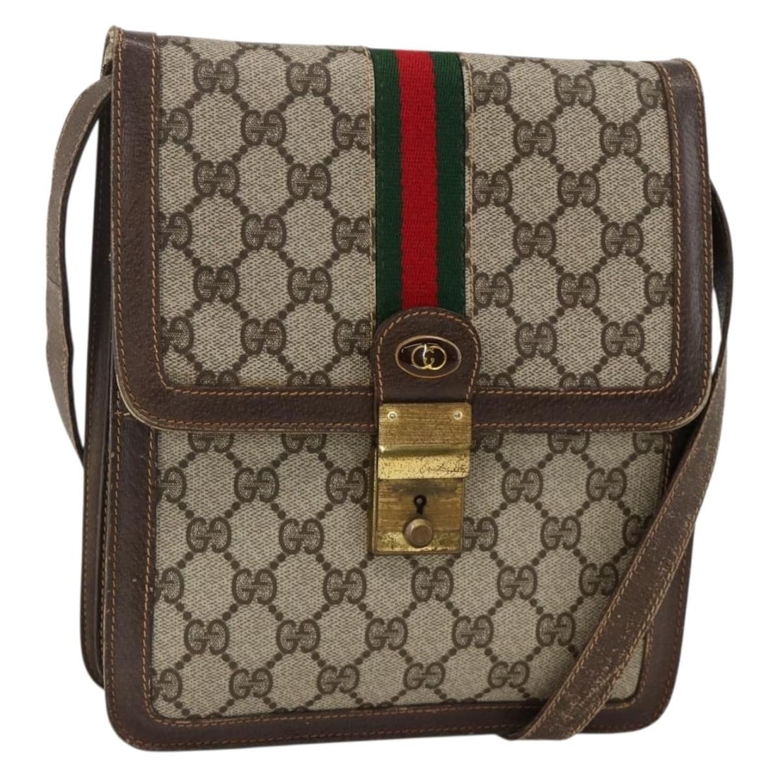 Gucci GG Supreme Sherry Line Beige PVC Shoulder Bag 145857: Gucci GG Supreme Sherry Line Beige PVC Shoulder Bag 145857 This Gucci GG Supreme Web Sherry Line shoulder bag features a beige and gold exterior crafted from PVC leather and GG canvas. Designed for wo