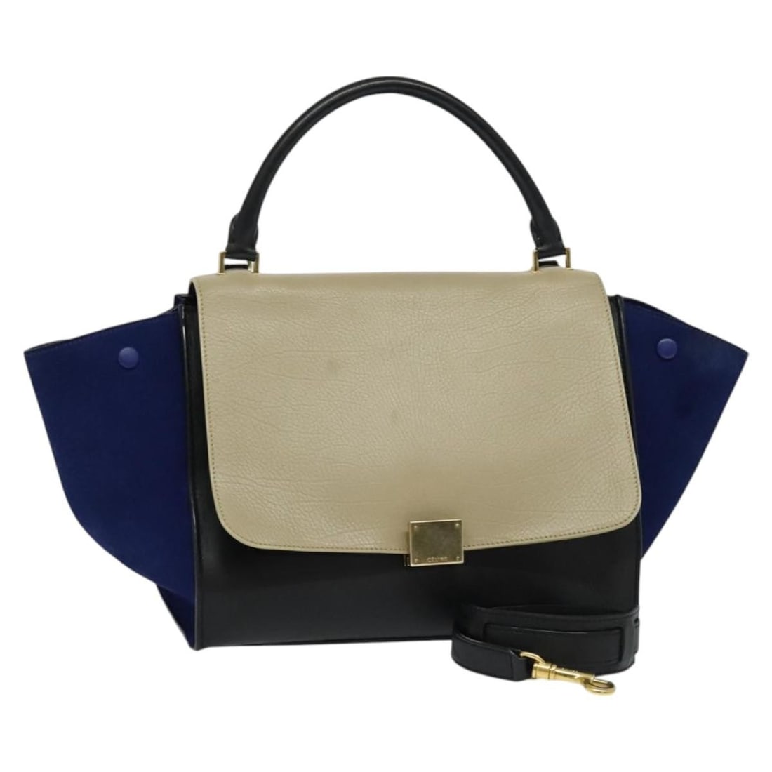 CELINE Trapeze 2way handbag beige leather suede with strap: CELINE Trapeze 2way handbag beige leather suede with strap Celine Trapeze 2-way handbag in beige leather with gold-tone accents. Made in Italy, this women's bag includes a shoulder strap for hand or s