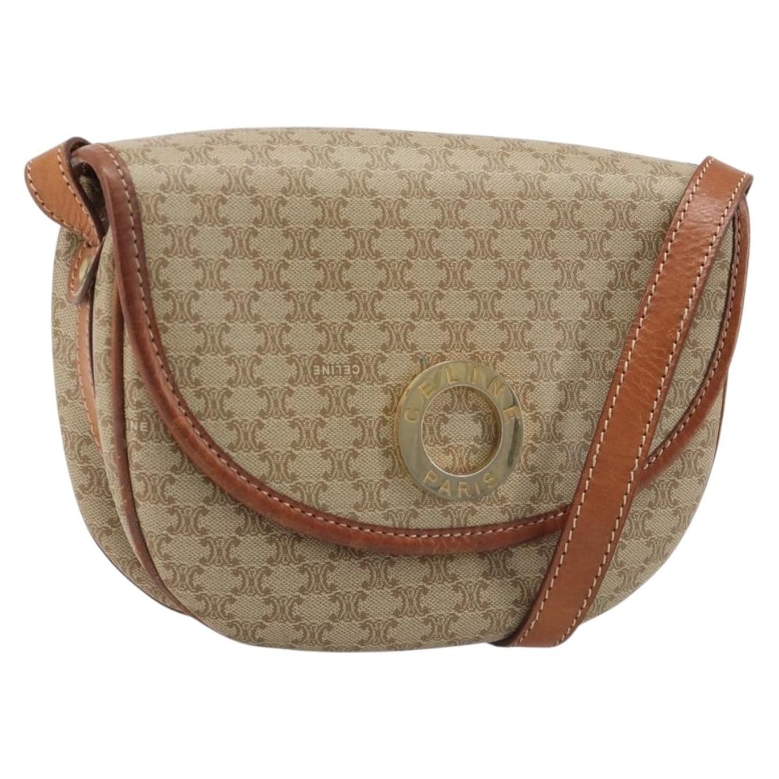 CELINE Macadam Shoulder Bag Beige PVC Leather Gold Tone: CELINE Macadam Shoulder Bag Beige PVC Leather Gold Tone CELINE Macadam Canvas shoulder bag in beige and gold, made in Italy from PVC leather and Macadam canvas. This women's shoulder bag measures appr