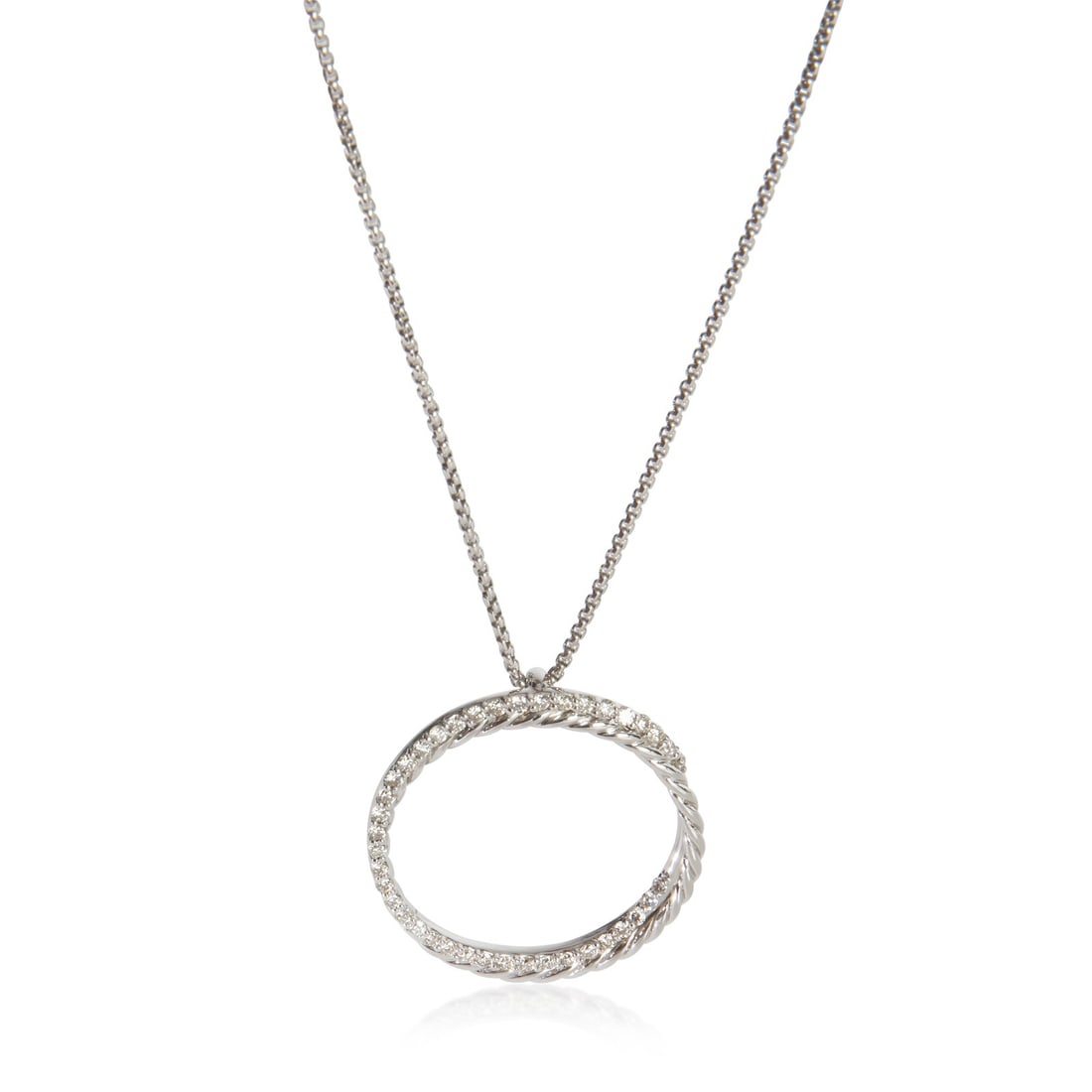 David Yurman Infinity Crossover Sterling Silver Diamond Pendant 16 in: David Yurman Infinity Crossover Sterling Silver Diamond Pendant 16 in Sterling silver pendant from the Infinity Crossover collection, featuring diamond accents with a total carat weight of 0.33 ct. Th