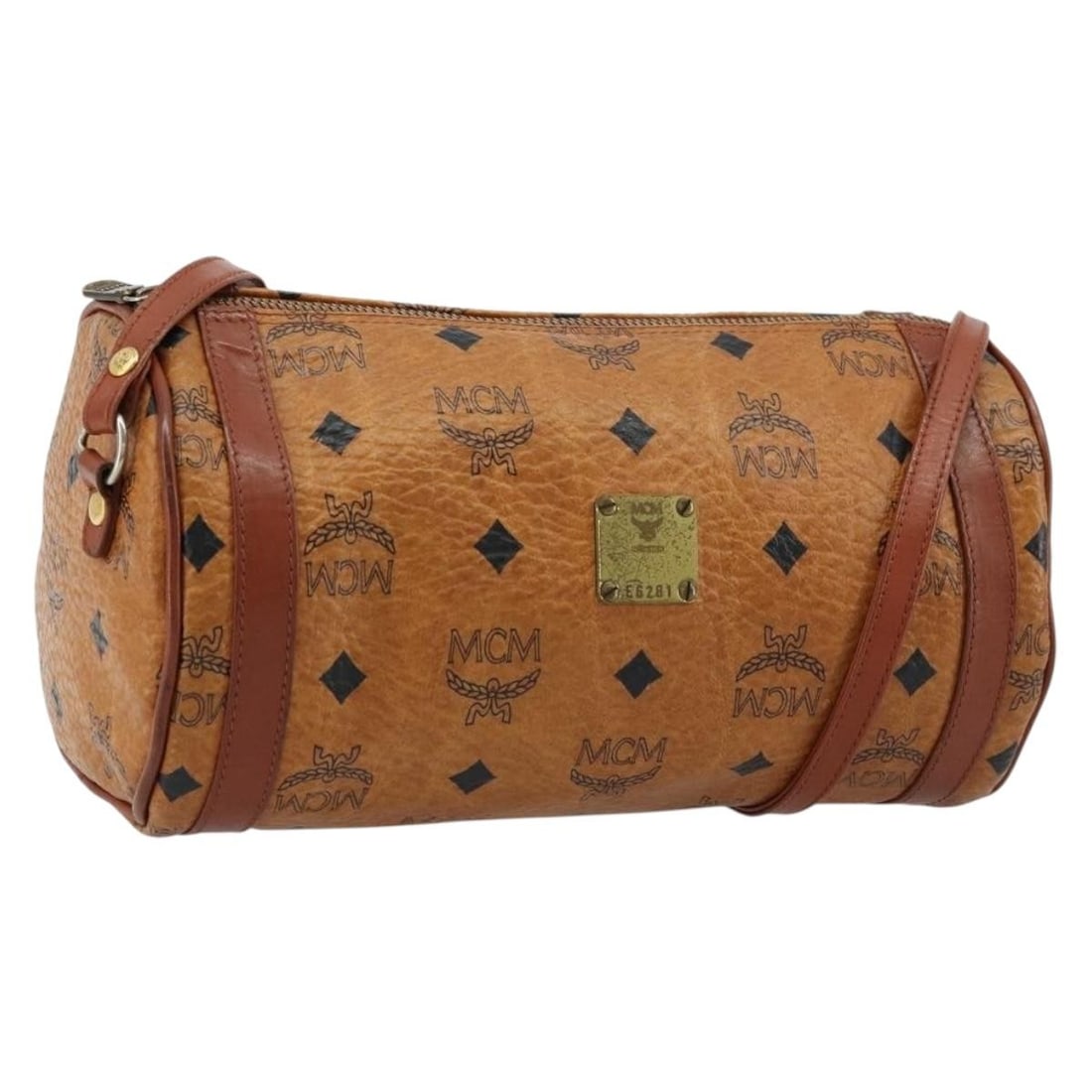MCM Vicetos logo brown gold shoulder bag PVC leather: MCM Vicetos logo brown gold shoulder bag PVC leather This MCM Vicetos Logogram shoulder bag features a brown and gold PVC leather exterior and is designed for women. The bag measures approximately 9.1