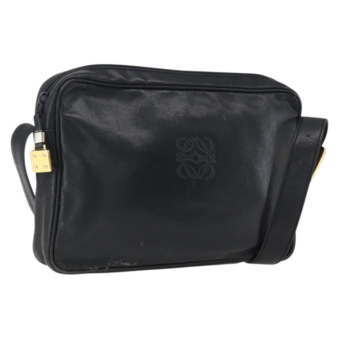 LOEWE Anagram Leather Shoulder Bag Black Gold Tone: LOEWE Anagram Leather Shoulder Bag Black Gold Tone LOEWE Anagram shoulder bag in black and gold leather, made in Spain. Designed for women, it features a shoulder strap with an approximate drop of 42-
