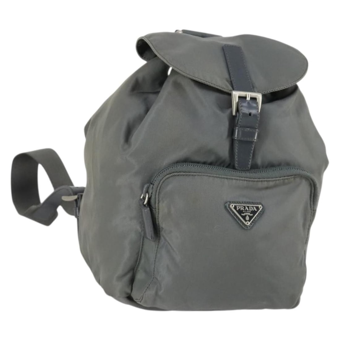 Prada Nylon Gray Silver Women Backpack Italy: Prada Nylon Gray Silver Women Backpack Italy This PRADA backpack is crafted from durable nylon in a stylish gray and silver color combination. Designed for women, it features a compact silhouette with