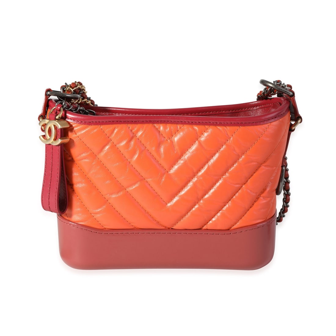 Chanel Small Gabrielle Hobo Orange Red Aged Calfskin Leather Bag (1 of 8)