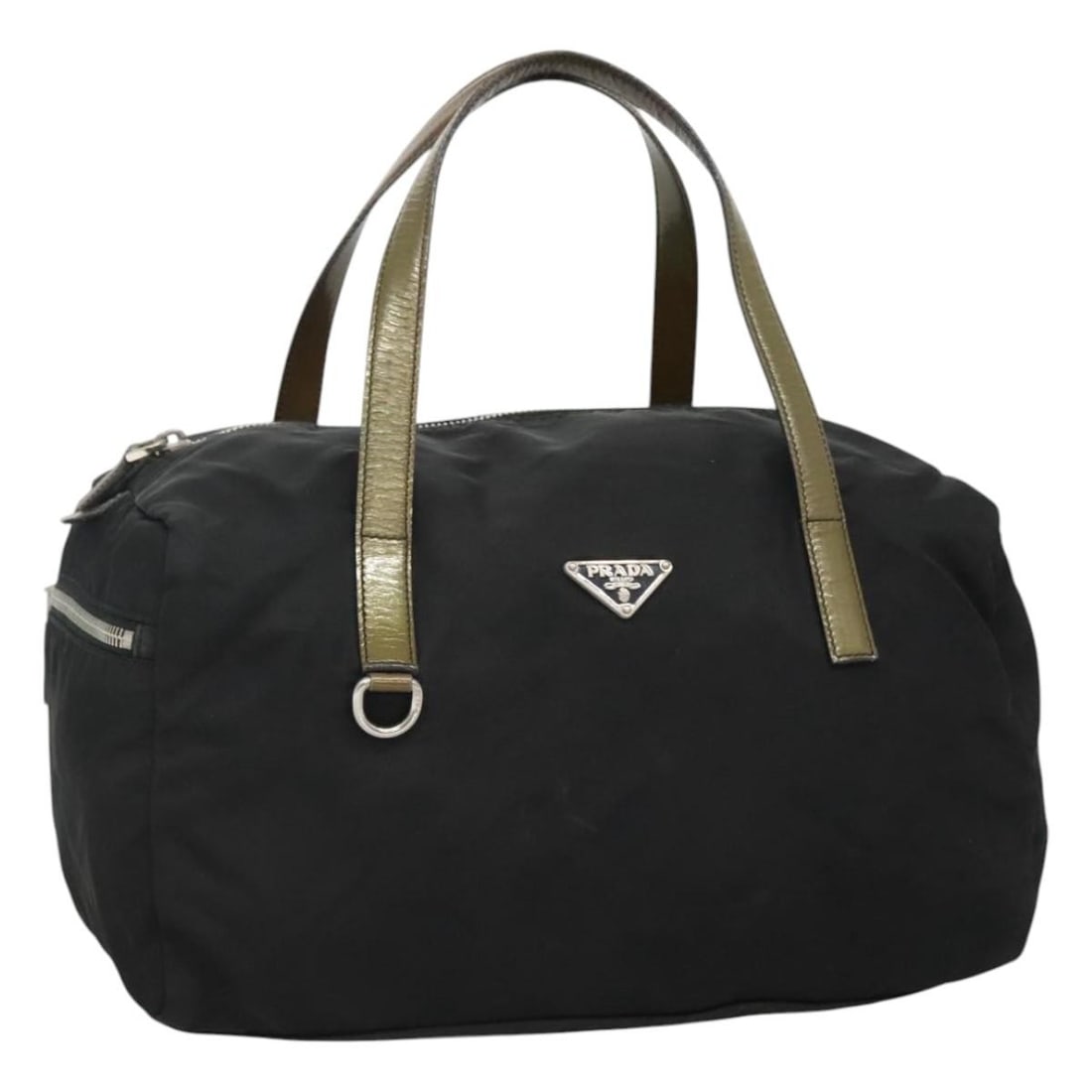 Prada Black Nylon Women's Handbag with Silver Accents Made in Italy: Prada Black Nylon Women's Handbag with Silver Accents Made in Italy This PRADA handbag is crafted from black nylon with silver-tone accents, offering a stylish and practical choice for women. Made in 